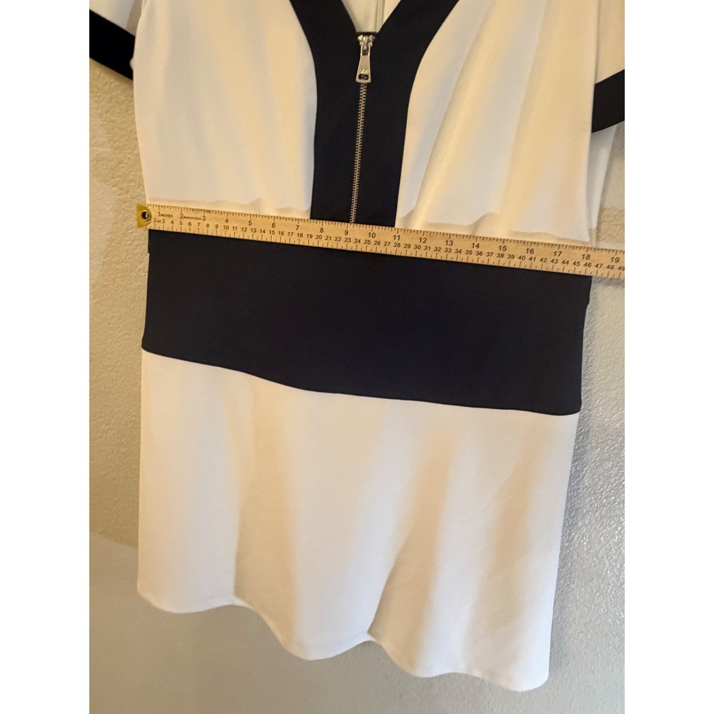 DKNY Fit & Flare Dress Size 14 Ivory Navy Colorblock Zip Front ShortSleevederby - Picture 4 of 8